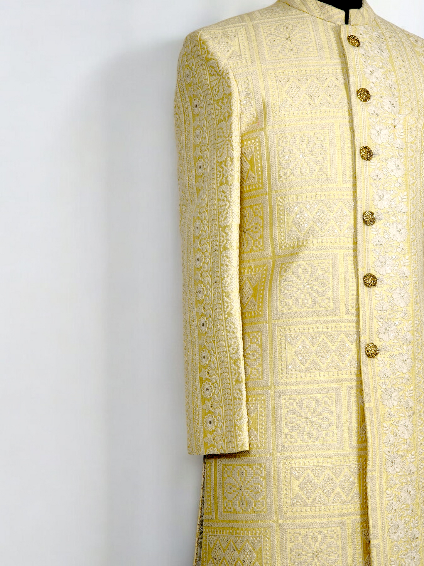 Square and Rectangle Panelled Embroidered sherwani