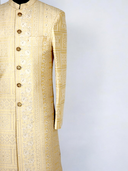 Square and Rectangle Panelled Embroidered sherwani