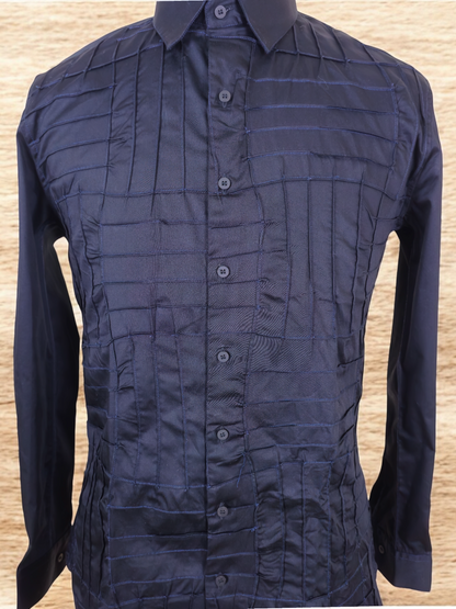 Horizontal and Vertical Paneled Pleats Shirt