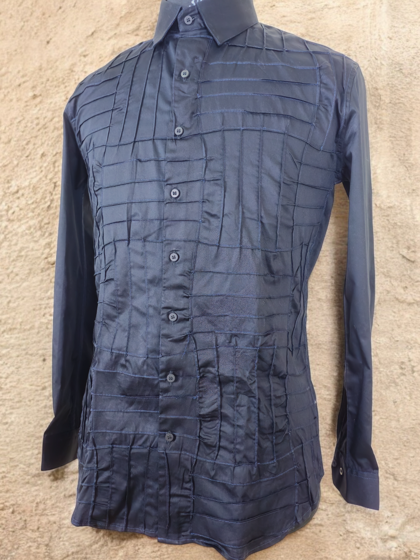 Horizontal and Vertical Paneled Pleats Shirt