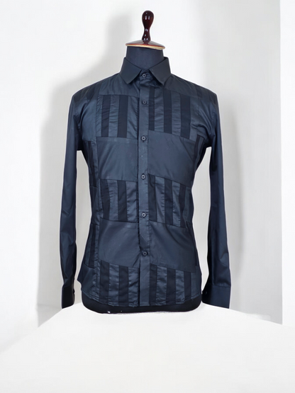 Parallelogram Panelled Shirt in Dual Black Fabrics