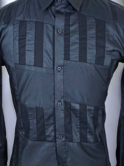 Parallelogram Panelled Shirt in Dual Black Fabrics