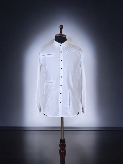 Oxford Fabric Shirt with Embroidered Opening