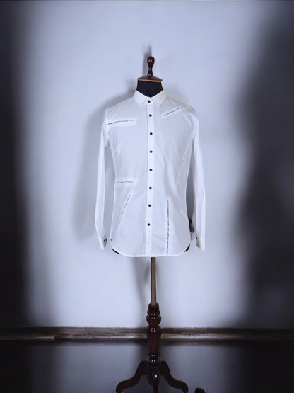 Oxford Fabric Shirt with Embroidered Opening