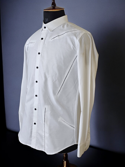 Oxford Fabric Shirt with Embroidered Opening