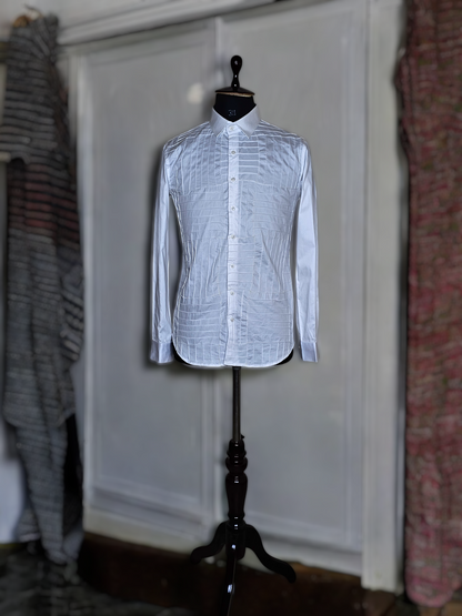 White Shirt with Inverted Horizontal and Vertical Pleats