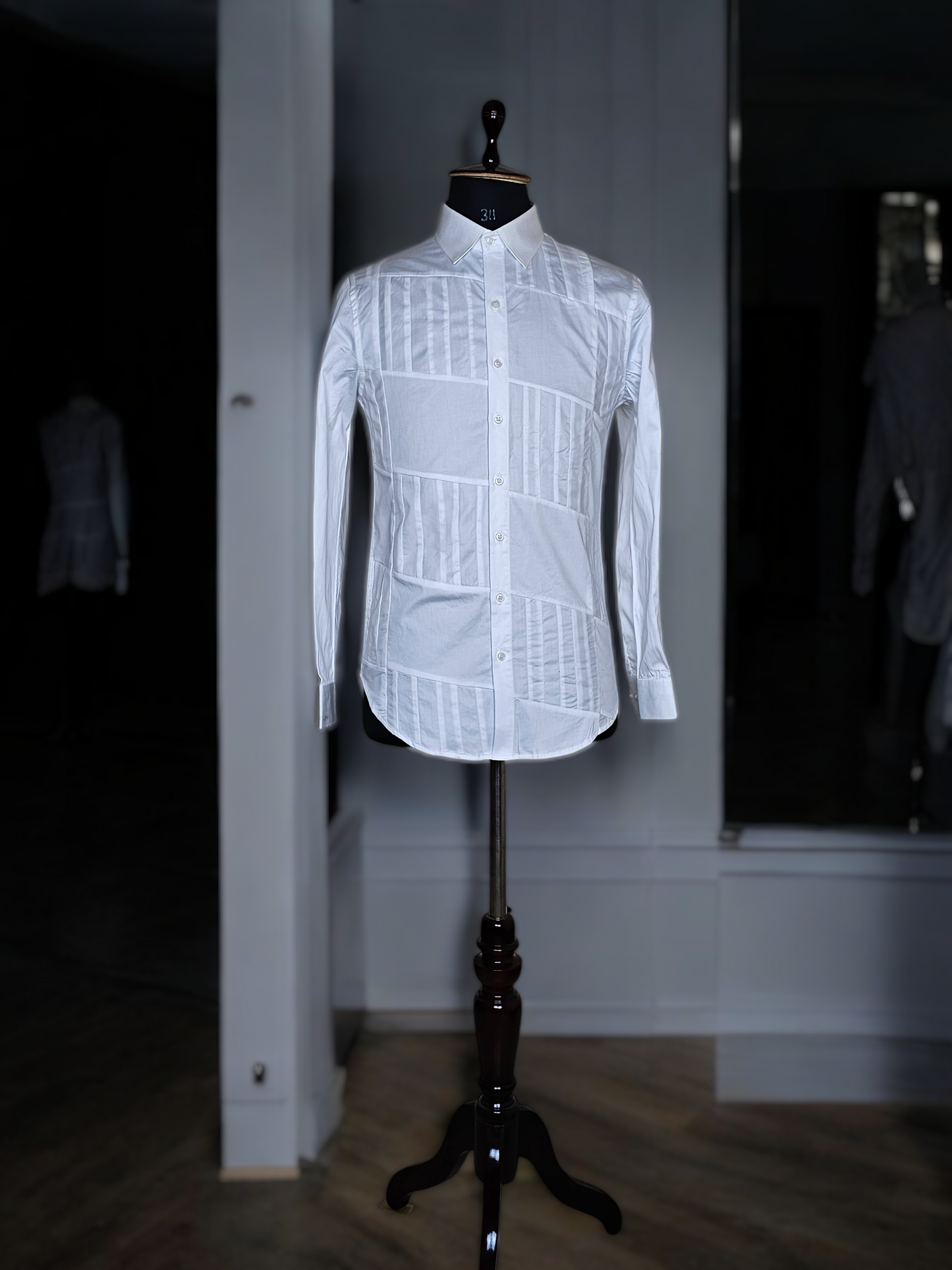 Parallelogram Panelled White Shirt in Dual Fabrics