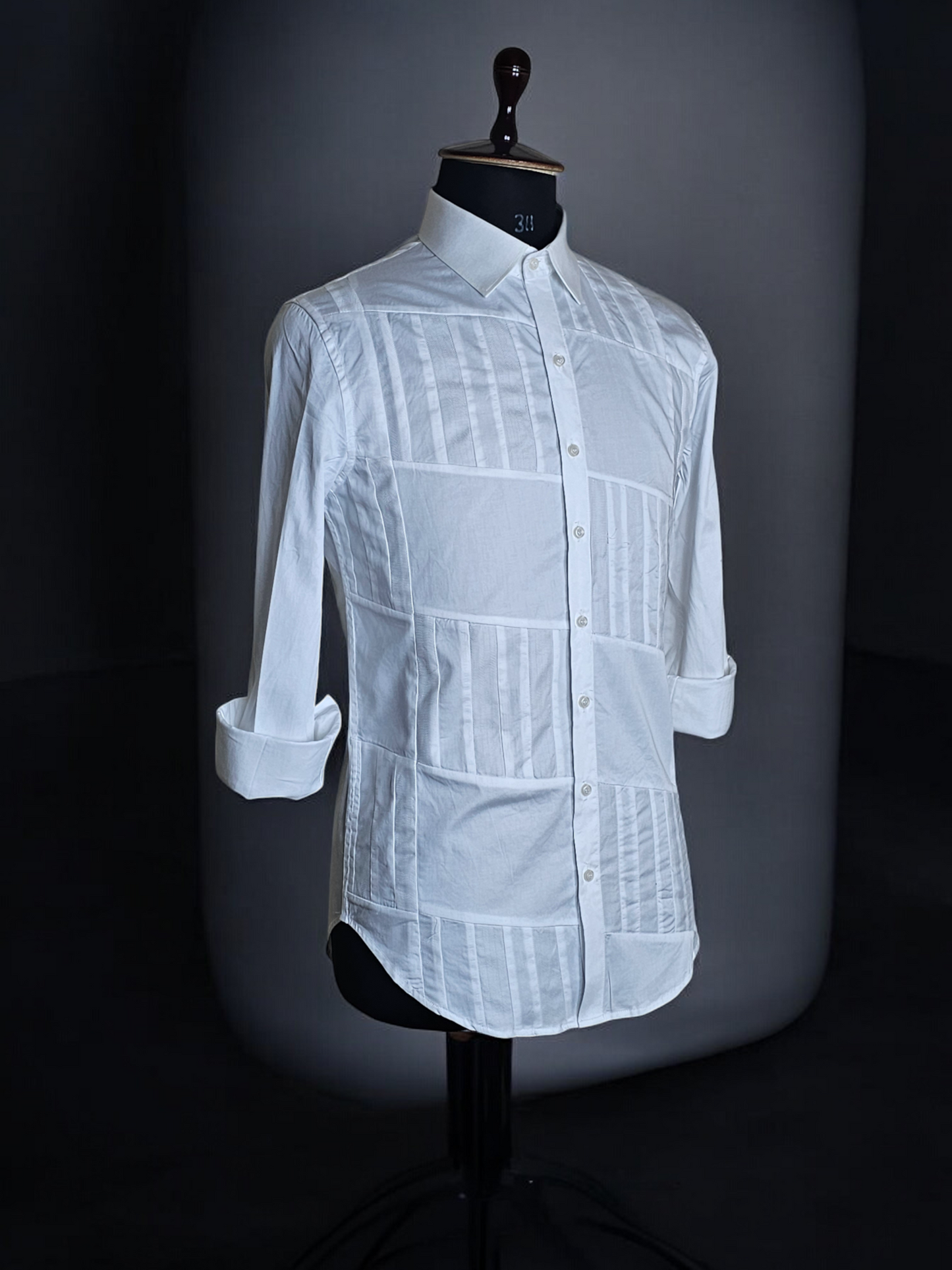 Parallelogram Panelled White Shirt in Dual Fabrics