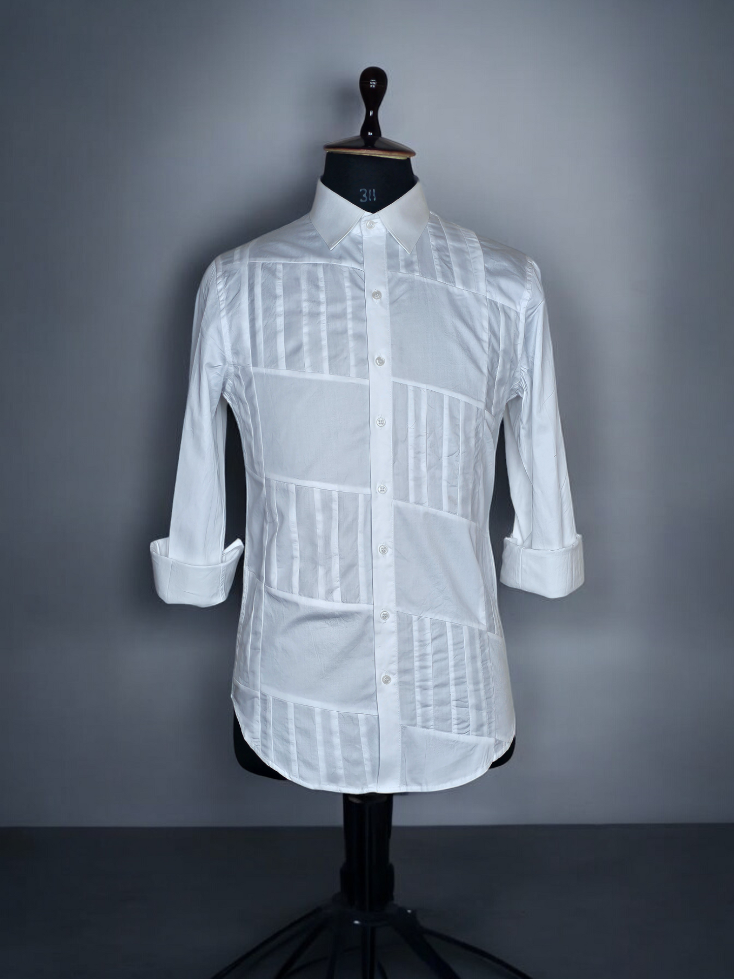 Parallelogram Panelled White Shirt in Dual Fabrics