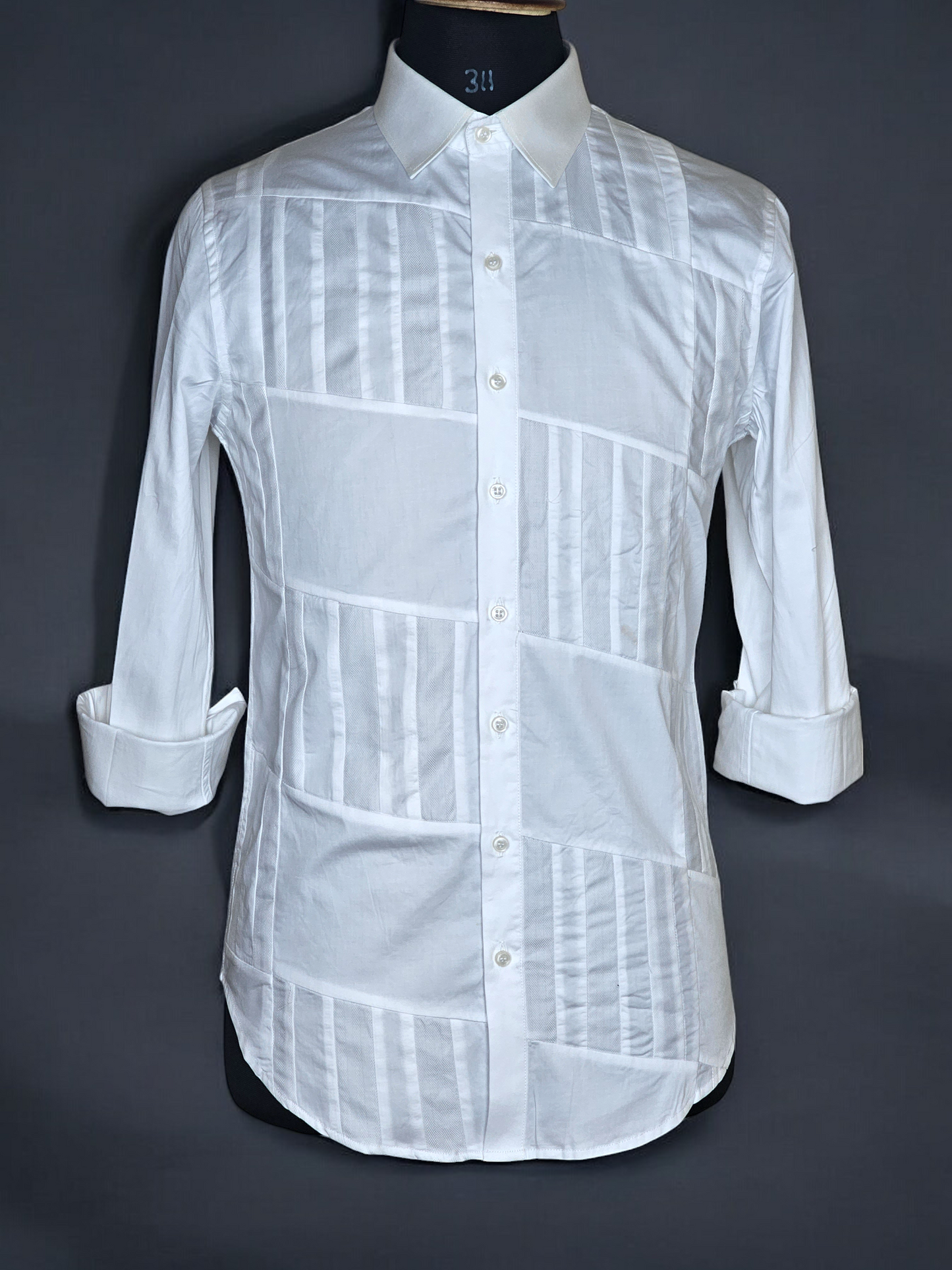 Parallelogram Panelled White Shirt in Dual Fabrics