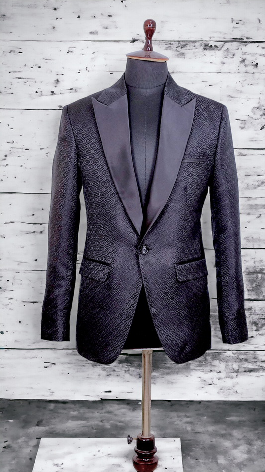 Black Jacquard Blazer with Satin Lapel