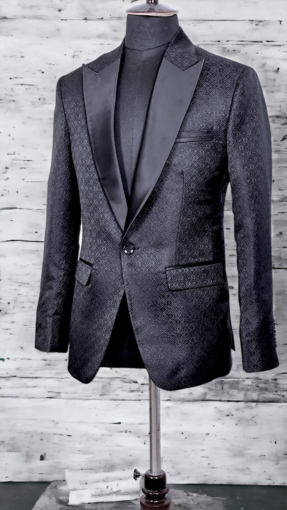 Black Jacquard Blazer with Satin Lapel