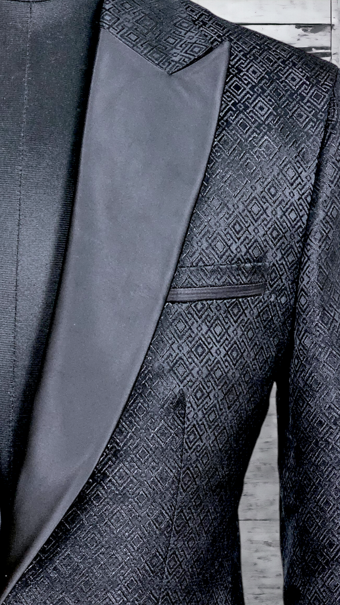 Black Jacquard Blazer with Satin Lapel