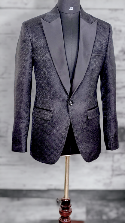 Black Jacquard Blazer with Satin Lapel