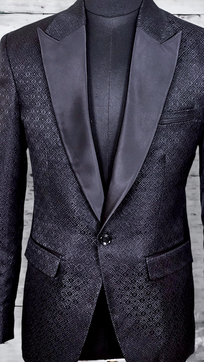 Black Jacquard Blazer with Satin Lapel