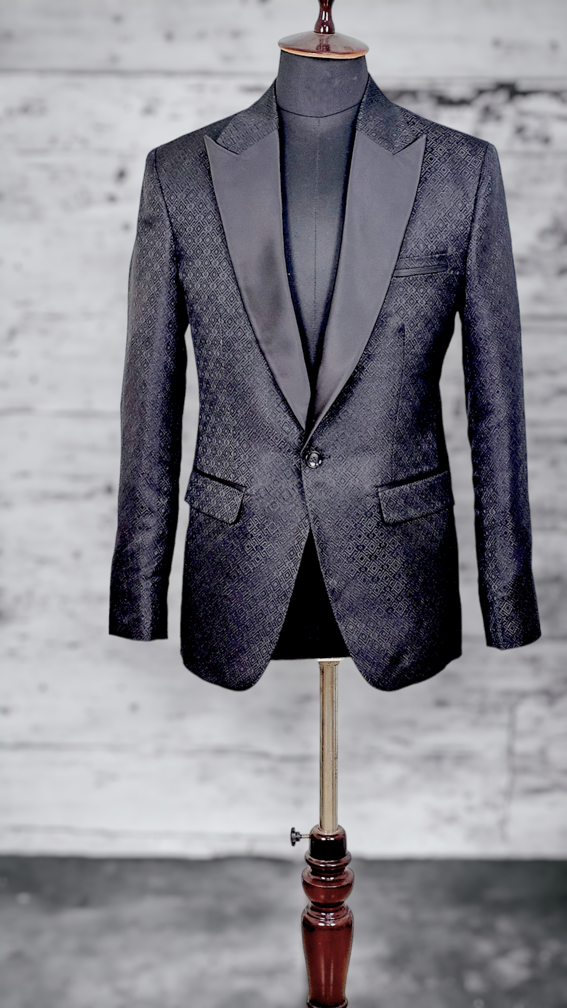 Black Jacquard Blazer with Satin Lapel