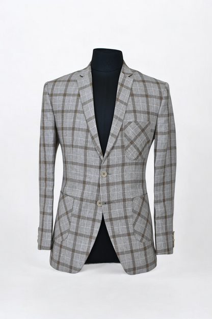 Light, Breathable Chequered Gray Linen Blazer