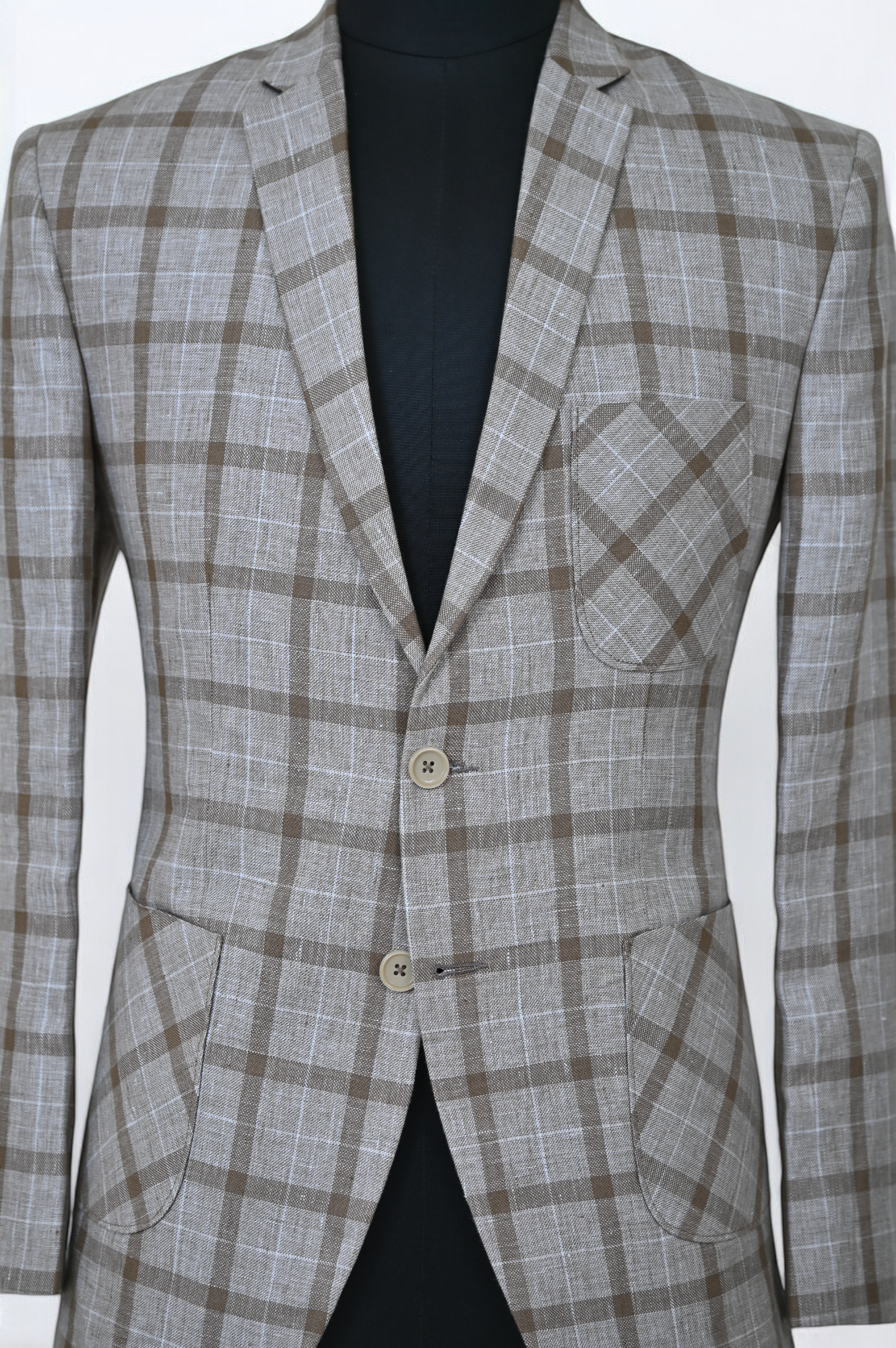 Light, Breathable Chequered Gray Linen Blazer