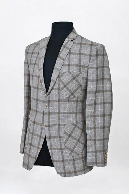 Light, Breathable Chequered Gray Linen Blazer