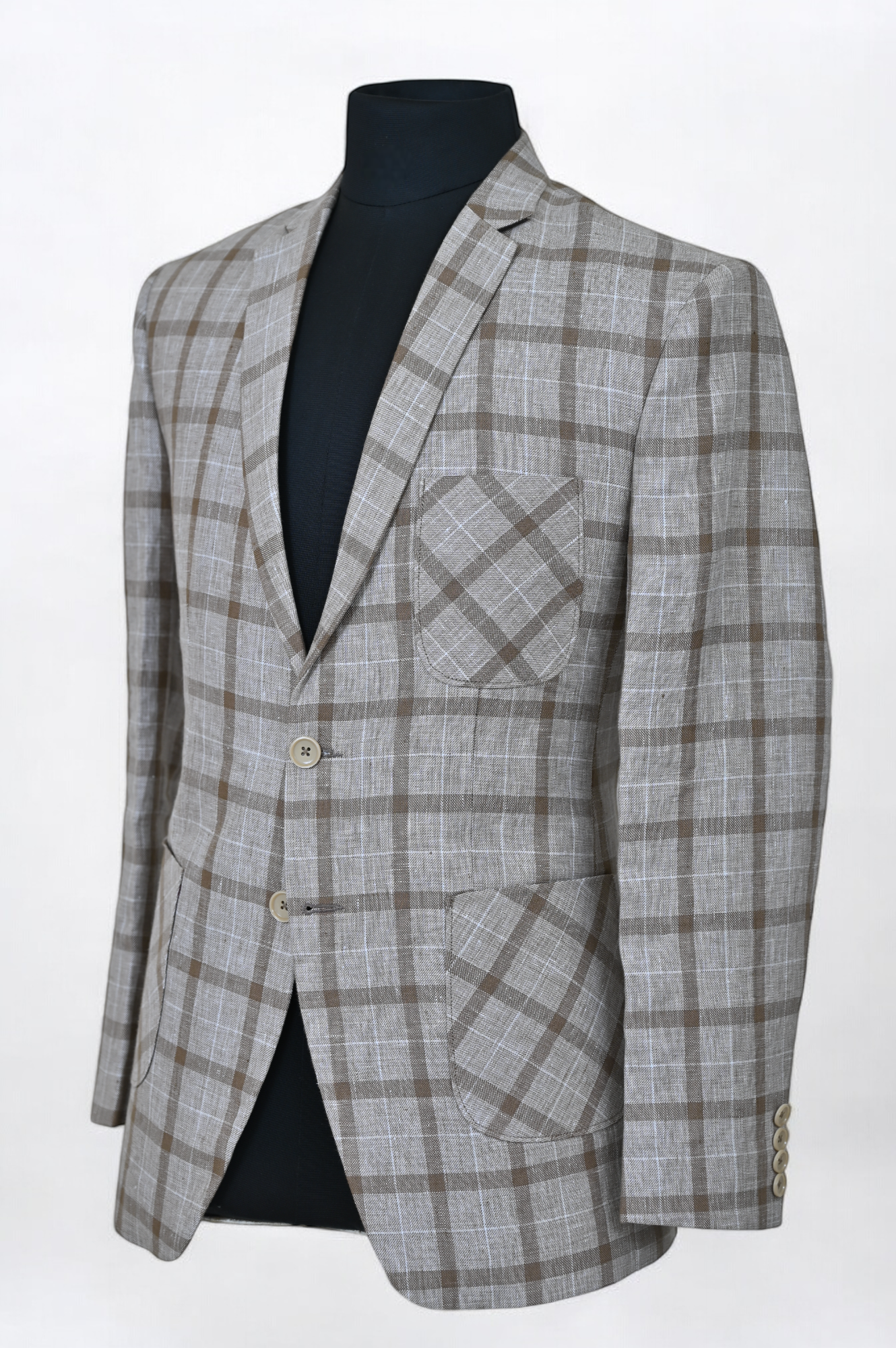 Light, Breathable Chequered Gray Linen Blazer