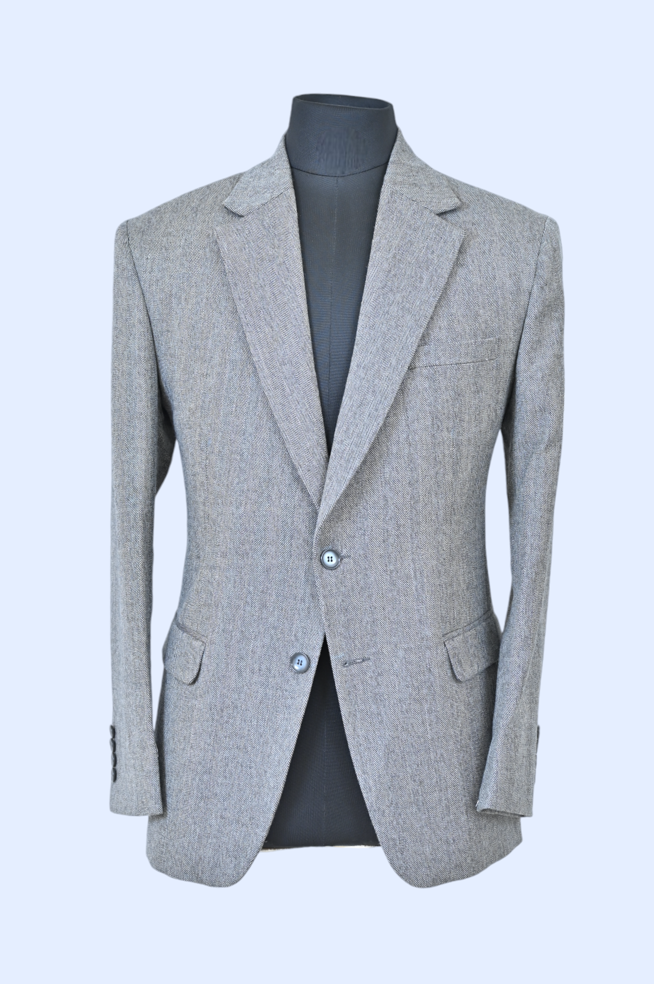 Rugged Grey Wool Herringbone Jacket