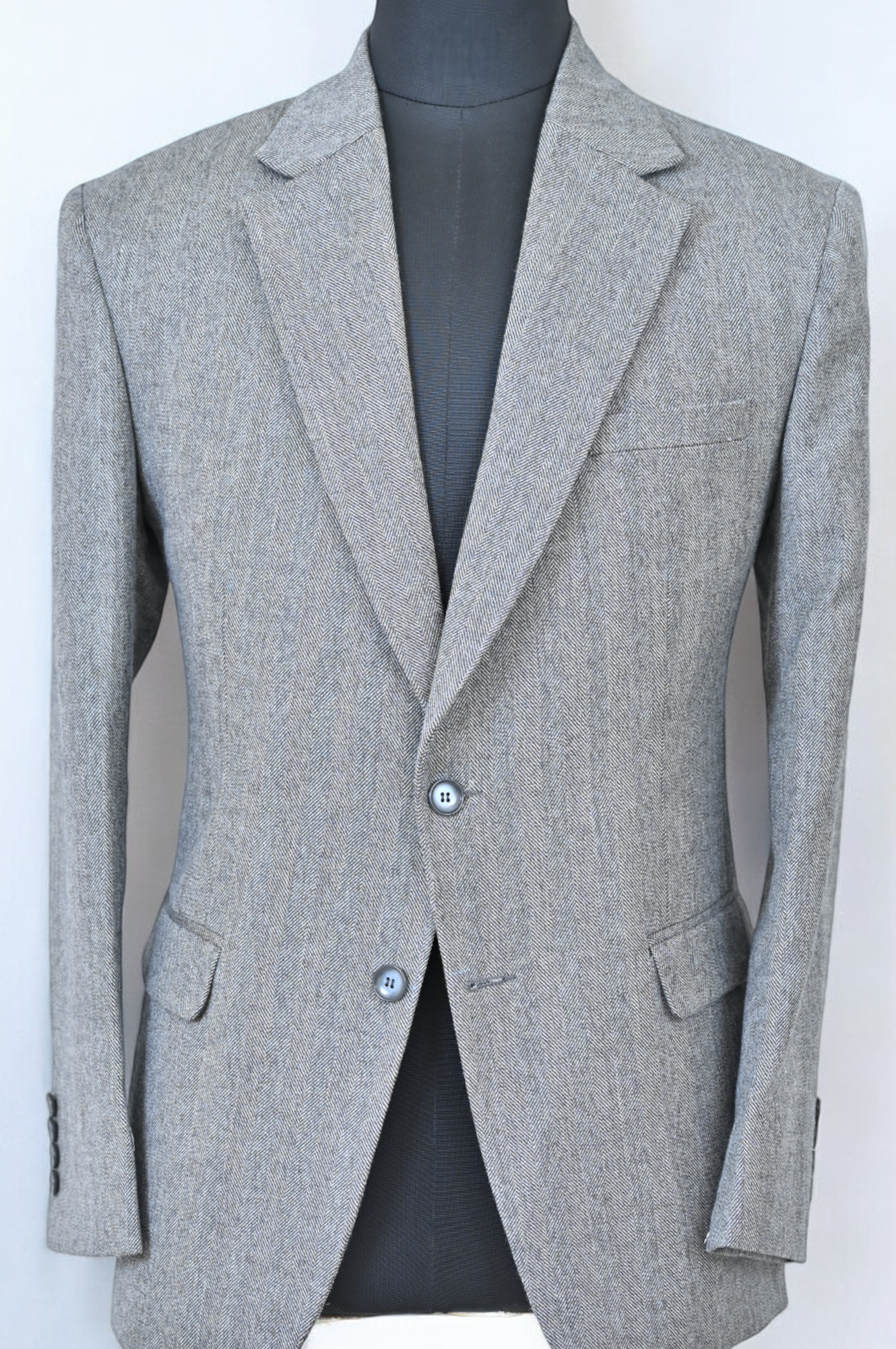 Rugged Grey Wool Herringbone Jacket