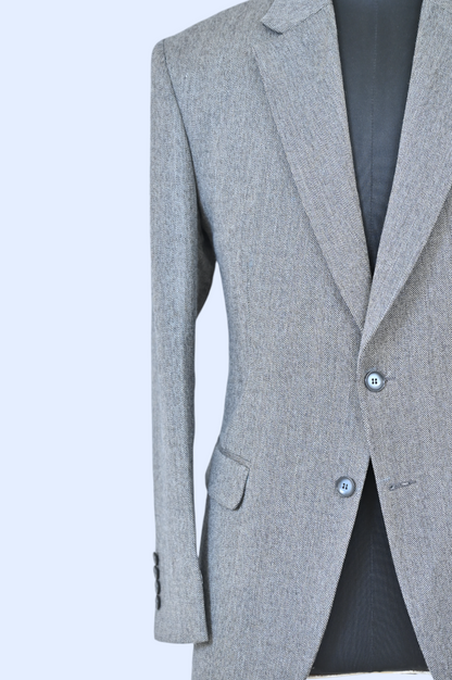 Rugged Grey Wool Herringbone Jacket