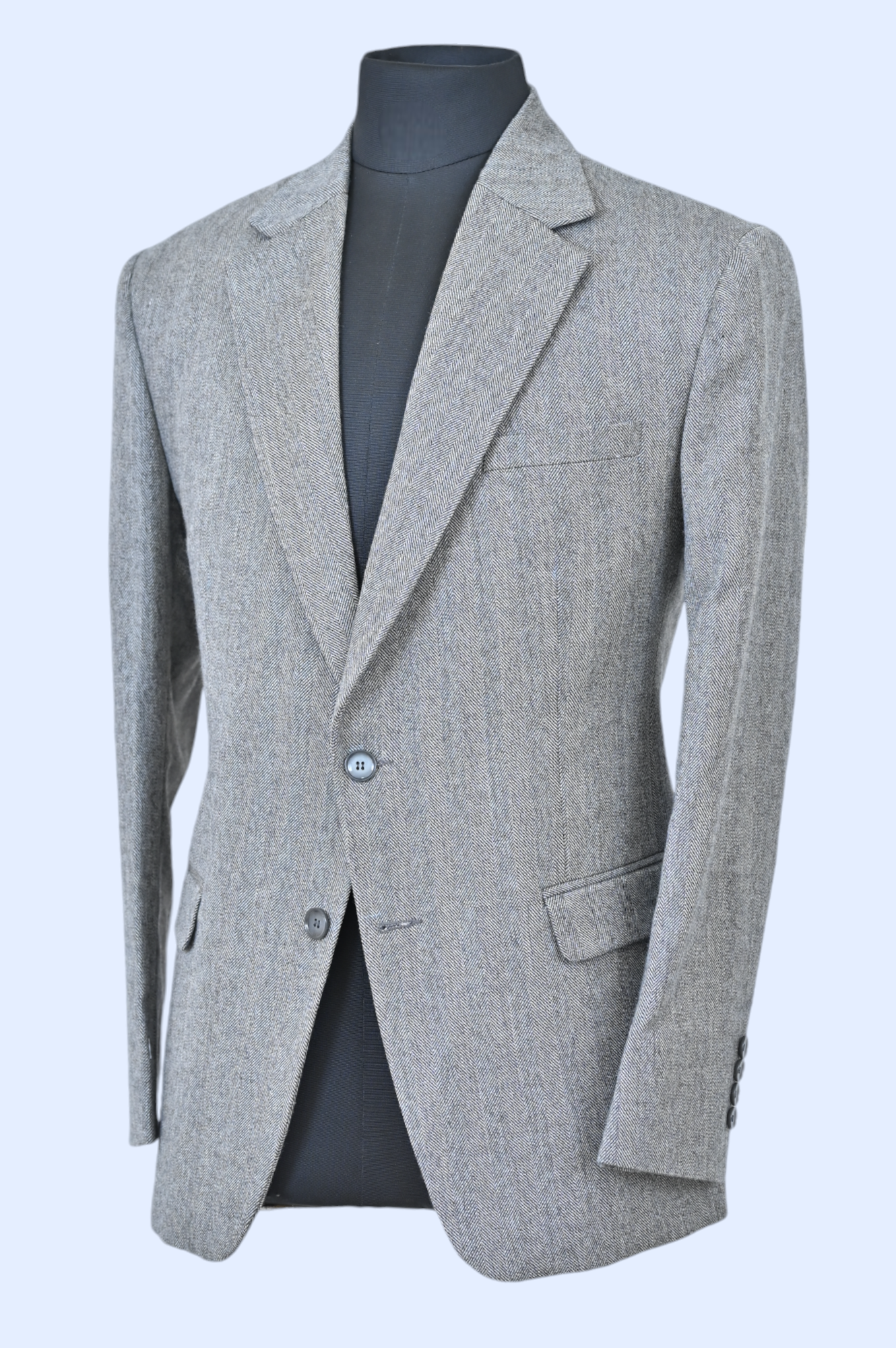 Rugged Grey Wool Herringbone Jacket