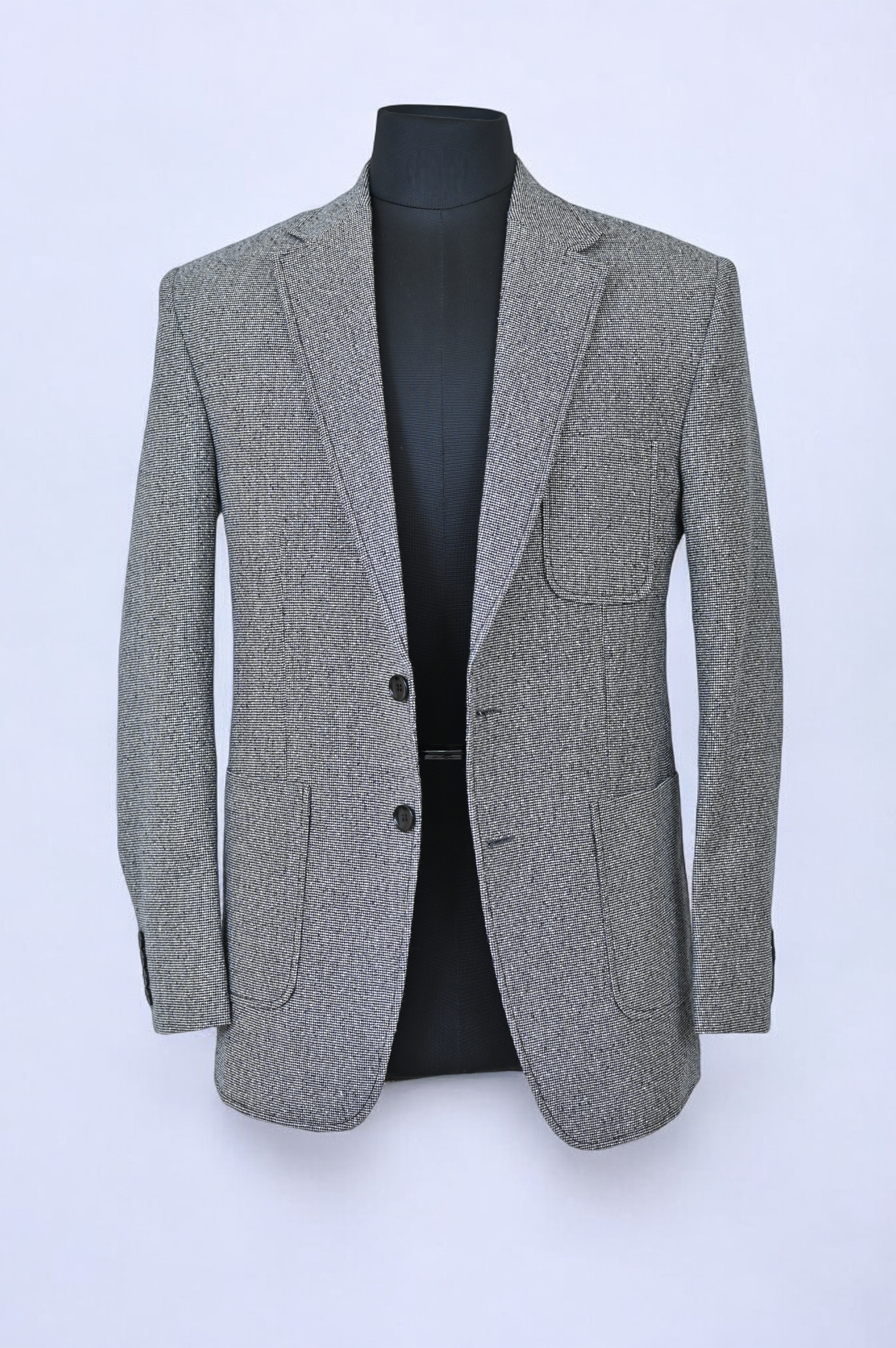 Gray Jute Combed Fabric Blazer with Patch Pockets