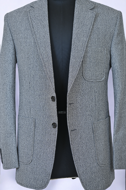 Gray Jute Combed Fabric Blazer with Patch Pockets