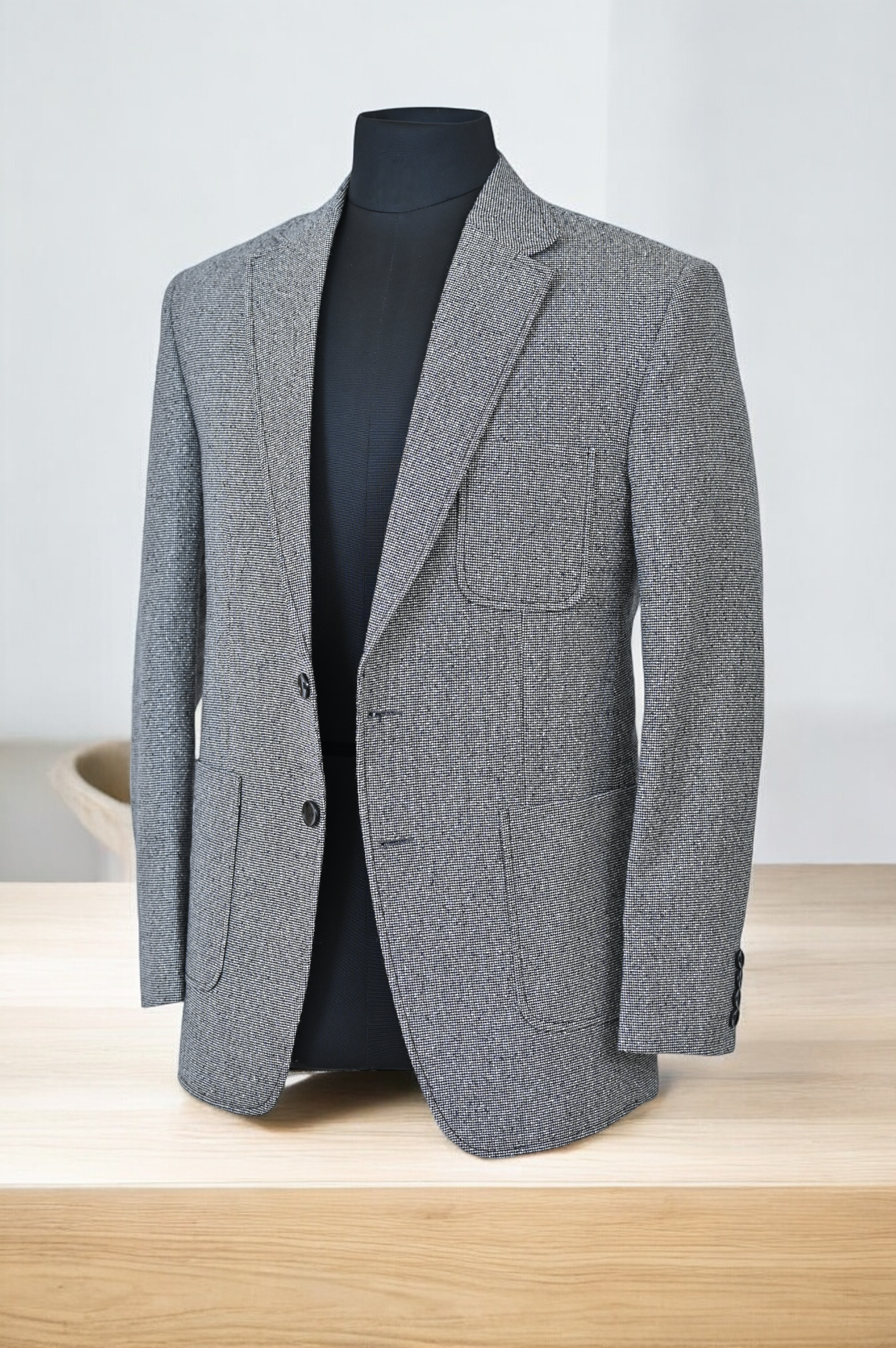 Gray Jute Combed Fabric Blazer with Patch Pockets