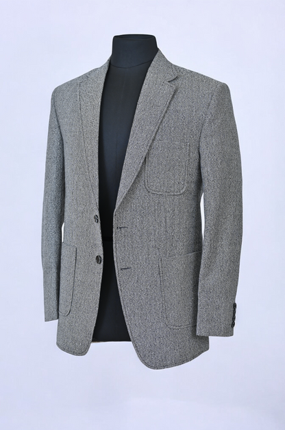 Gray Jute Combed Fabric Blazer with Patch Pockets