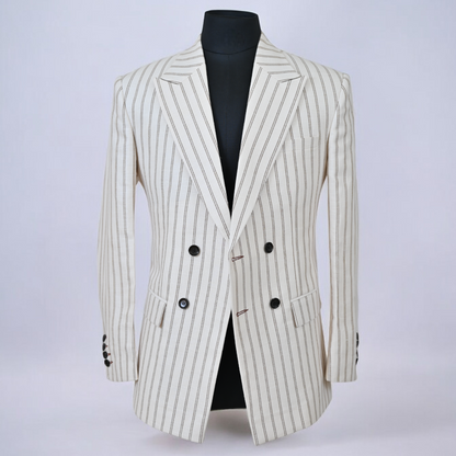 Off- White Double-Breasted Linen Blazer