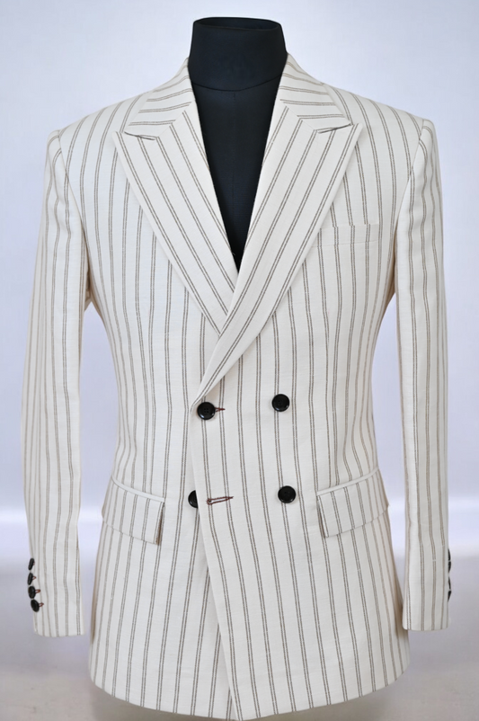 Off- White Double-Breasted Linen Blazer